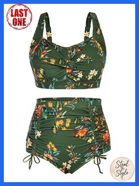Plus Size High Waisted Bikini Two Piece Swimsuit with Tummy Control Ruched
